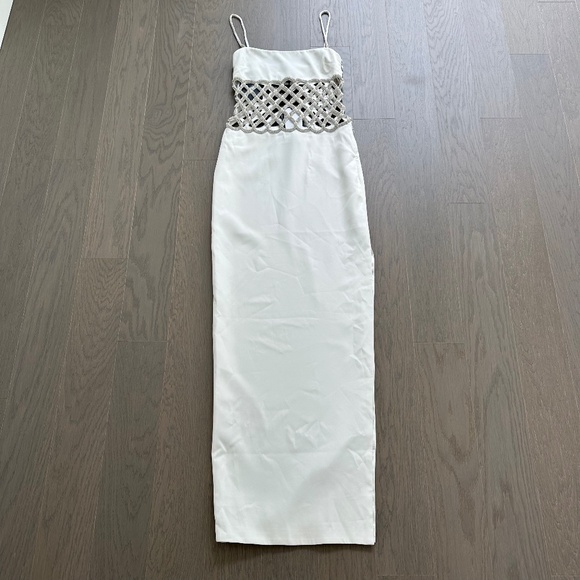 Retrofete SOLENE White Dress Cut Out Pearl Crystal Embellished XS X-SMALL - Picture 2 of 14